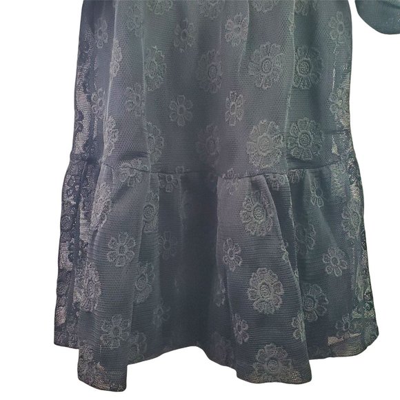 ASOS Embroidered Black Flower Mesh Lined Babydoll Short Puff Sleeve Dress, Sz 4 - Picture 5 of 9
